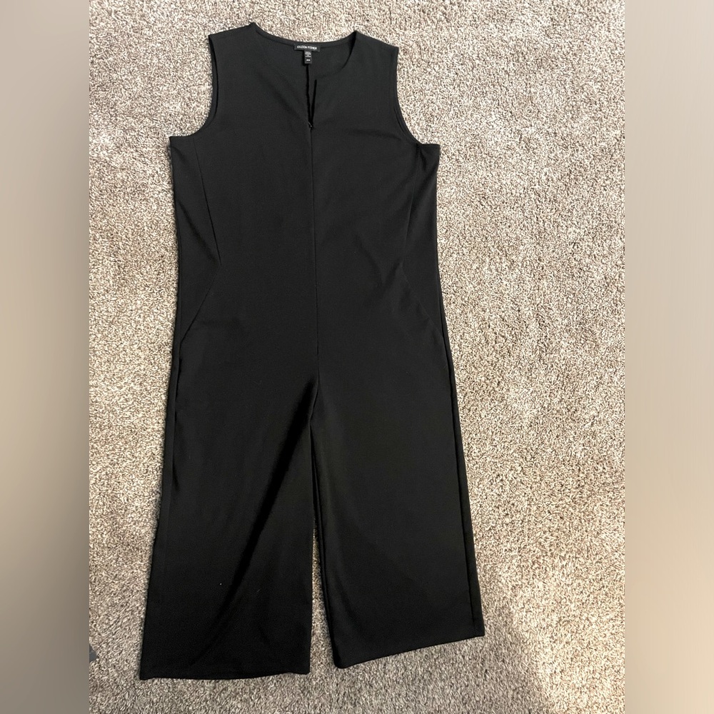 Eileen Fisher Organic Cotton Ponte Jumpsuit Size Medium Easy Fit Cropped Black